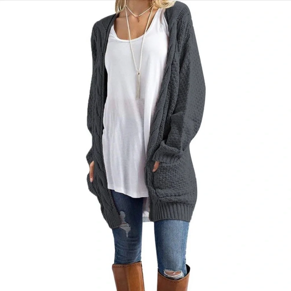 NWT Traleubie Women's Open Front Boho Boyfriend Knit Chunky Cardigan‎ Sweater